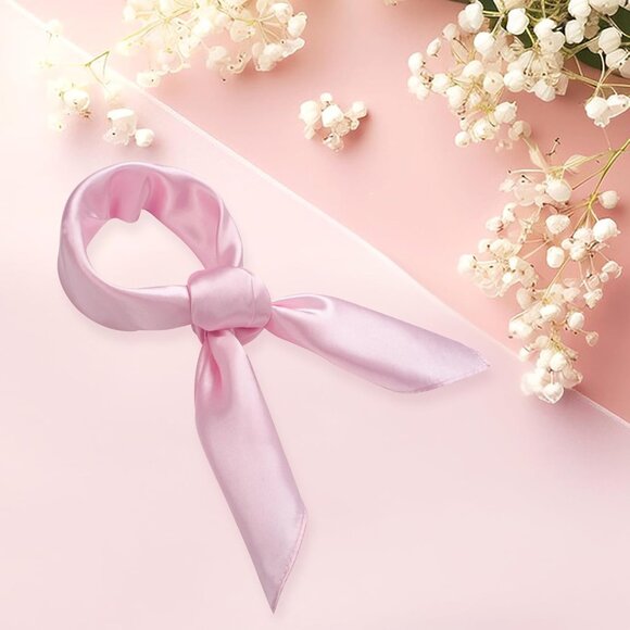 Women's Pink Silk Feeling Scarf 23.6'' Square Satin Scarf Neck Head Bandana - Picture 6 of 7
